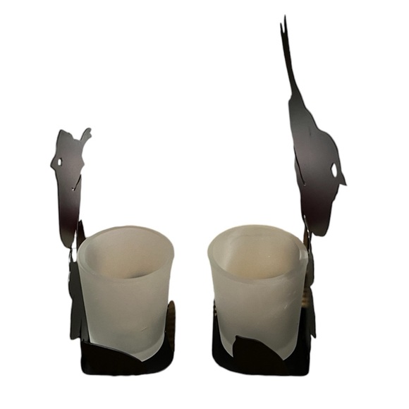 Pair of Bird & Flower Votive Black Metal Cutout Candle Holder Enthuse Design EUC - Picture 5 of 6